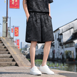 2025风夏季男士提花休闲裤潮大码宽松直筒A字短裤K36-P45图片