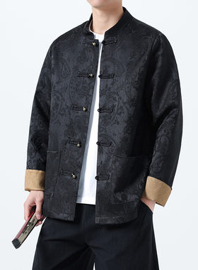 秋冬新中式复古提花夹克外套中老年大码中山装1921-P100