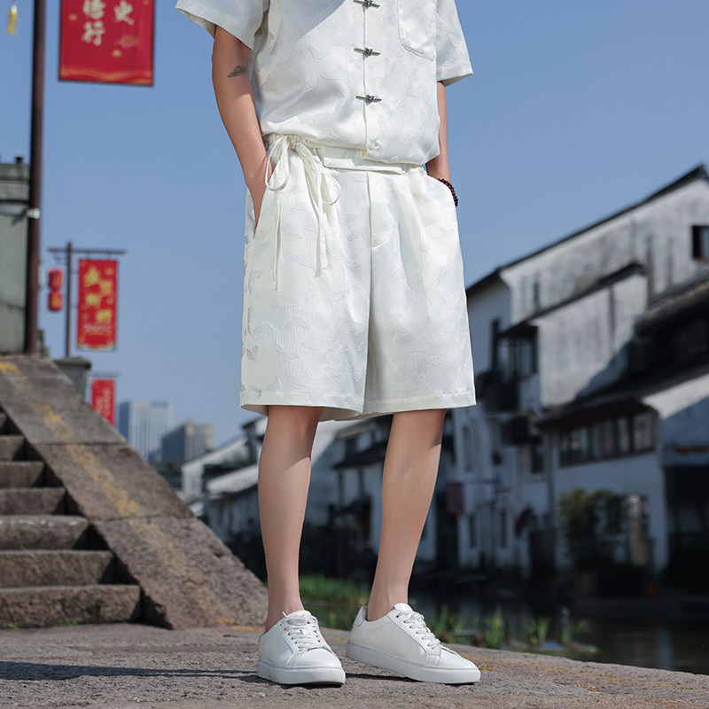 风男士提花高级感短裤新中式大码宽松休闲薄款五分裤K36-P45，男装牛仔裤，电商B378（原B341）