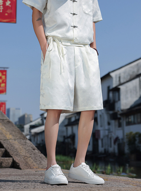 中国风男士提花高级感短裤新中式大码宽松休闲薄款五分裤K36-P45
