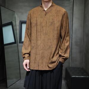 风复古扎染水墨印花衬衫春季男士大码宽松大码衬衣  1901-P65图片
