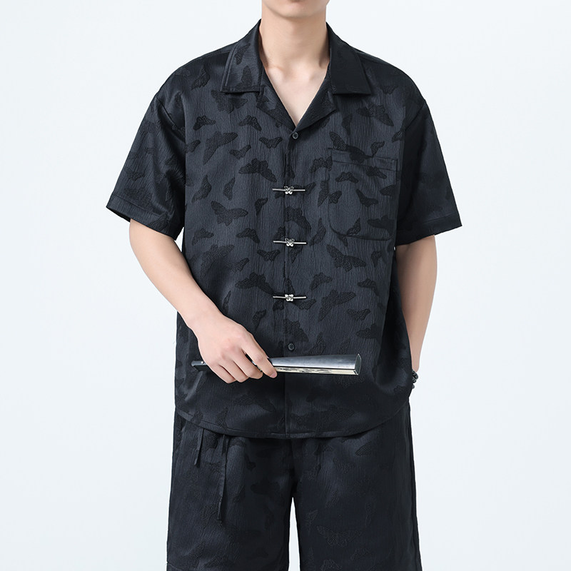 蝴蝶提花短袖衬衣翻领衬衫1925-P60,男装衬衫,电商B378（原B341）