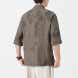 夏季薄款宽松冰丝半袖衬衣复古风盘扣大码短袖衬衫1905-P65，男装衬衫，电商B378（原B341）