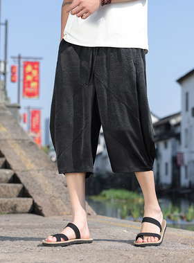 中国风男装裤子哈伦裤低裆跨裤阔腿吊裆裤夏季加肥加大码K35-P55