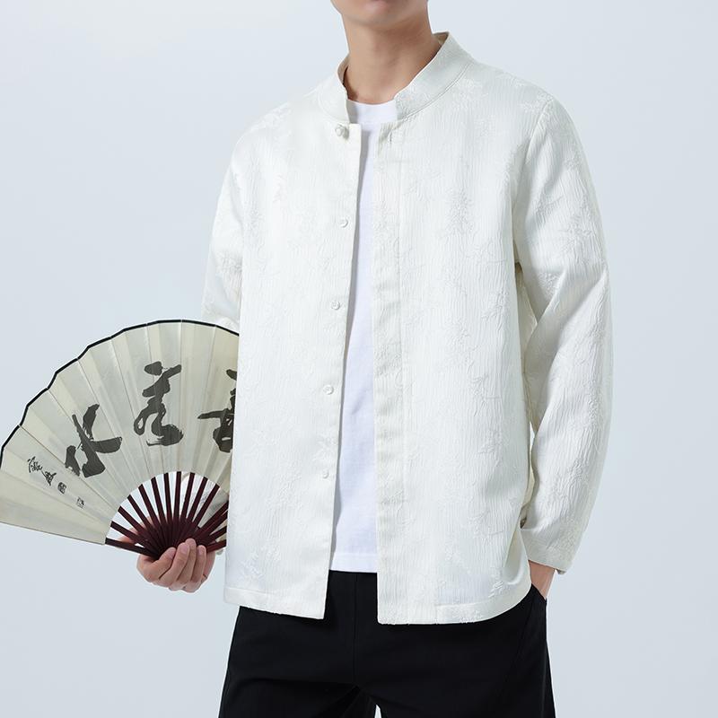 2025春季新中式风男装长袖衬衫暗纹提花立领衬衣1922-P65,男装衬衫,电商B378（原B341）