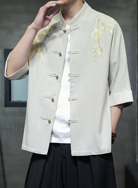 夏季亚麻透气五分短袖衬衣 中国风麻料半袖唐装 1906-P75