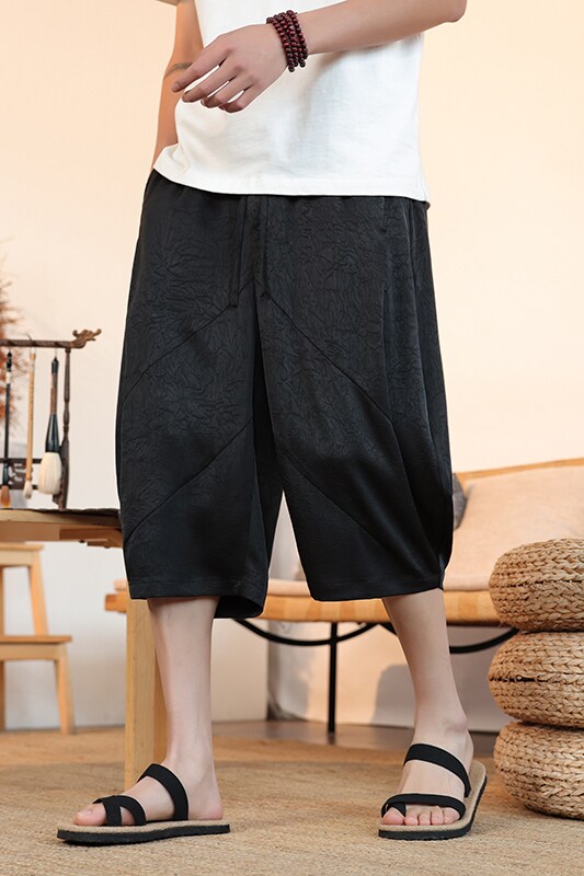 2025夏季男士褶皱休闲裤新中式风冰丝透气宽松七分裤K35-P55,男装牛仔裤,电商B378（原B341）