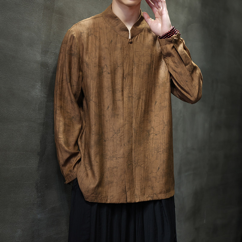 风复古盘扣立领长袖衬衣男装新中式古风汉服宽松衬衫1901-P65,男装衬衫,电商B378（原B341）