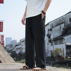 风夏季男士休闲裤透气苎麻直筒长裤宽松亚麻大码裤K30-P75图片