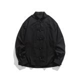 风男装大码上衣铜扣衬衫男复古潮礼服青年立领唐装1904-P75，男装衬衫，电商B378（原B341）