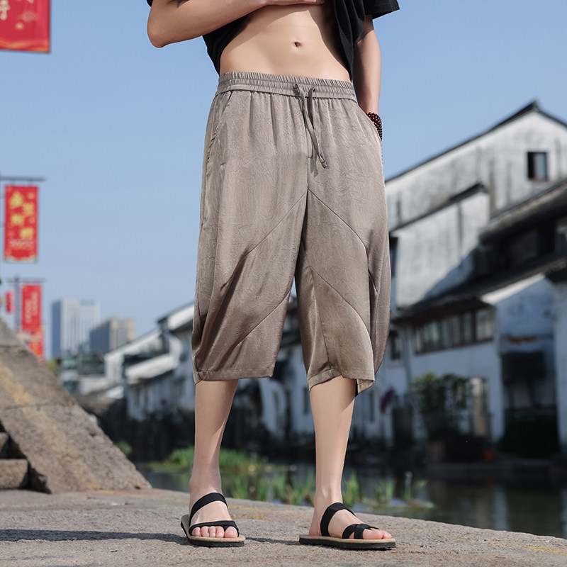 风男装裤子哈伦裤低裆跨裤阔腿吊裆裤夏季醋酸七分裤K35-P55图片