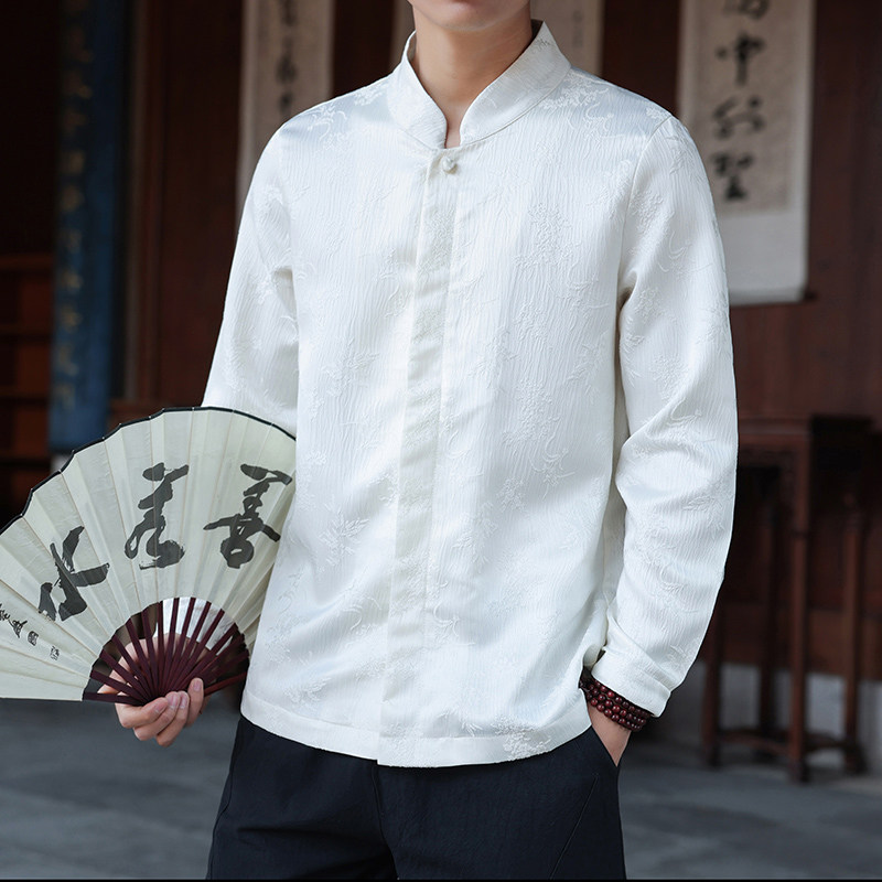 秋冬复古提花立领长袖衬衫宽松大码盘扣衬衣1922-P65,男装衬衫,电商B378（原B341）