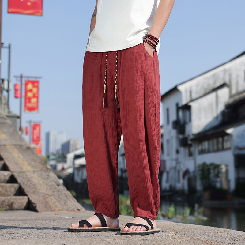风夏季男士全棉透气哈伦裤复古水洗做旧收口裤休闲裤K37-P60图片
