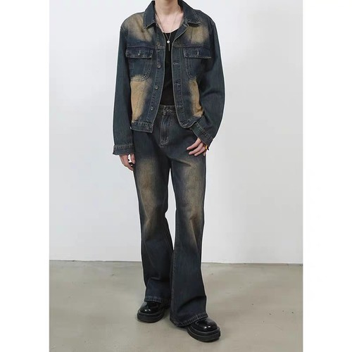 PIFU  春秋季新品复古牛仔夹克男女cleanfit外套宽松牛仔潮流套装