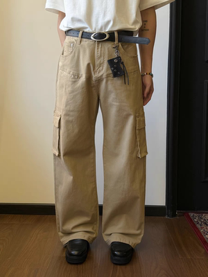 美式复古美拉德口袋工装牛仔裤男潮高街vibe直筒显瘦cleanfit裤子