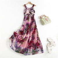 Long silk halter dress, goddess high-waisted printed slimming dress, vacation mulberry silk fairy sexy long dress thumbnail 2