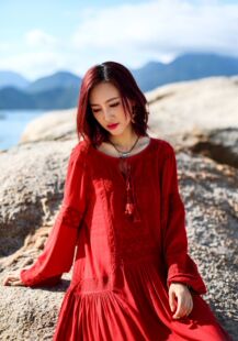 新疆旅行旅游穿搭红色沙滩裙波西米亚长裙度假拍照连衣裙沙漠裙子