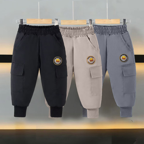 羊毛蚕丝三层加厚棉裤一条过冬小黄鸭儿童工装加绒保暖冬季男女童