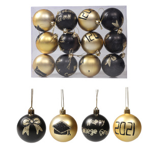 圣诞节创意精美彩绘手绘金色黑色圣诞球装饰道具电镀球装饰挂件