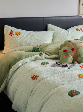 小井家可爱卡通牛奶绒四件套冬季珊瑚法兰绒被套床单加厚床上用品