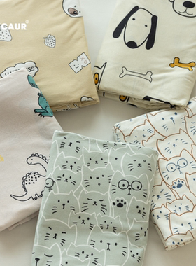 小井家卡通纯棉天竺棉床单单件针织单人床品全棉双人床笠被单1.5m