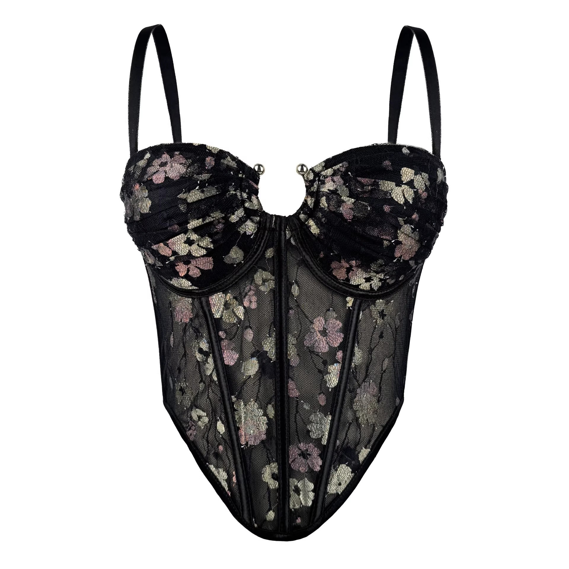 蕾丝网纱外穿鱼骨胸衣背心吊带抹胸短款上衣性感辣妹内搭网红直播