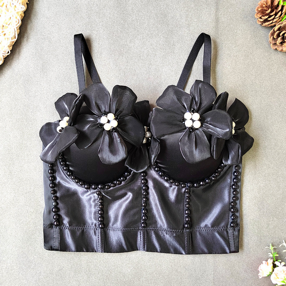 立体花钉珍珠小香风鱼骨外穿胸衣背心吊带短款清新甜美女团风性感