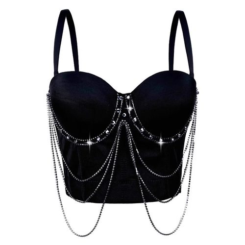 水钻链条流苏外穿鱼骨胸衣背心