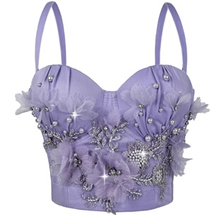 立体花钉珠外穿鱼骨胸衣背心吊带抹胸短款上衣甜酷直播辣妹欧美风