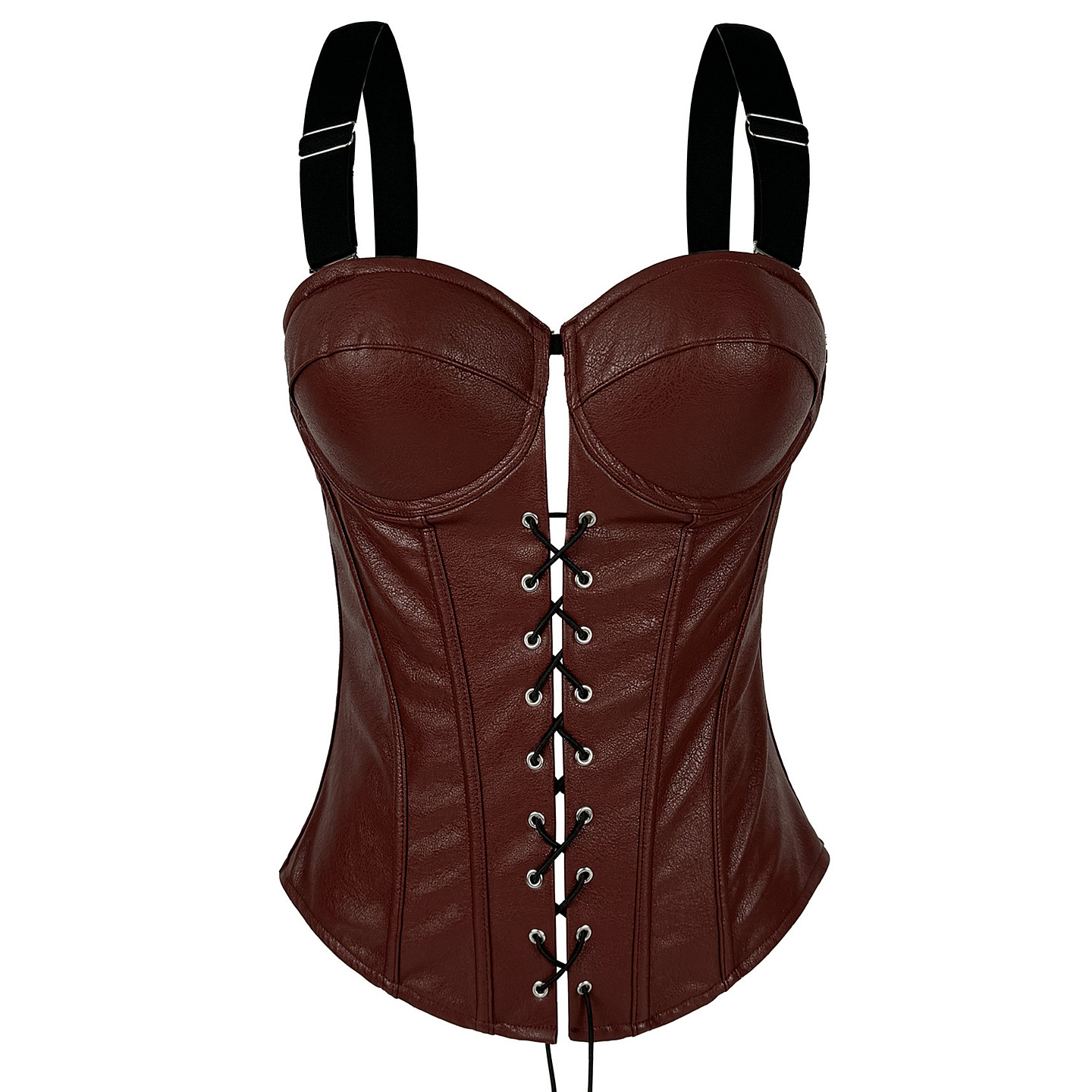 PU皮绑带拉链宽肩带外穿鱼骨胸衣背心吊带抹胸短款上衣性感辣妹风