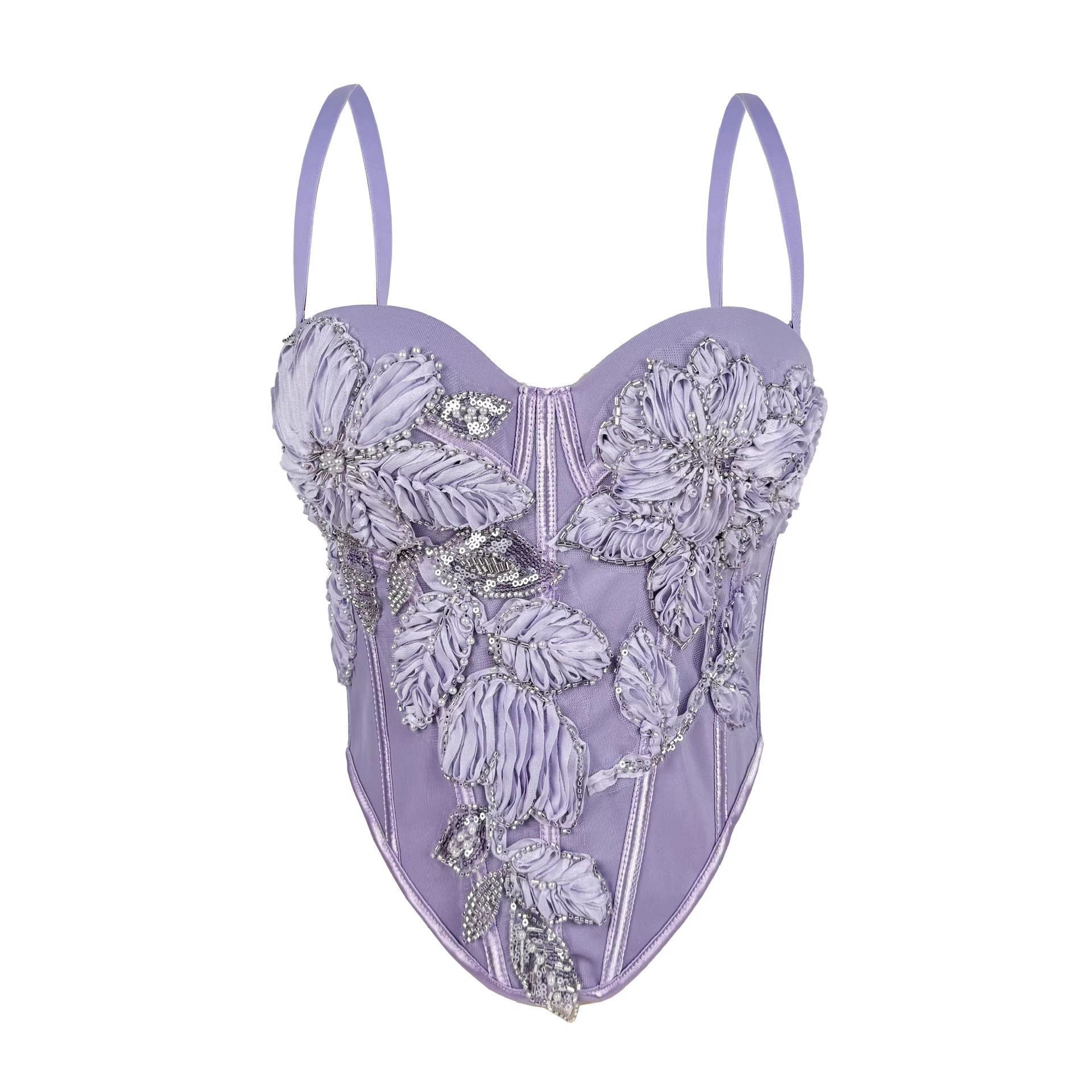 立体花亮片钉珠重工外穿鱼骨胸衣背心吊带抹胸短款上衣辣妹风直播