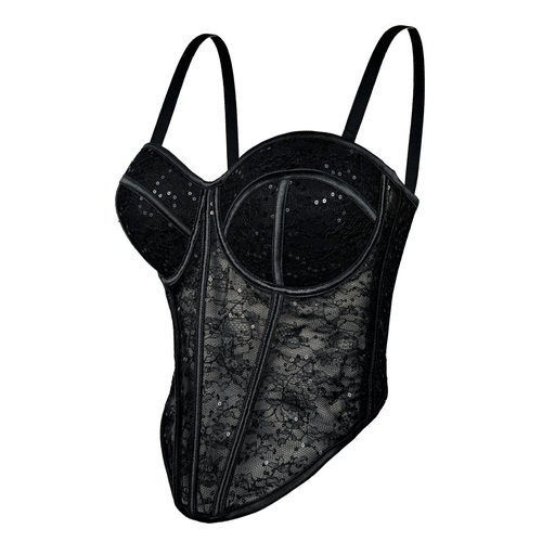 蕾丝亮片鱼骨胸衣背心外穿欧美风