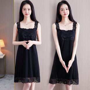 宽松显瘦仙女长裙 气质黑色性感蕾丝吊带连衣裙子夏季 2025新款 法式