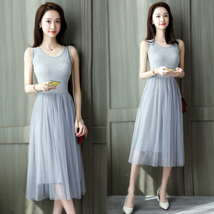 特价吊带网纱打底裙女夏装莫代尔长裙背心纱裙纯色宽松内搭连衣裙