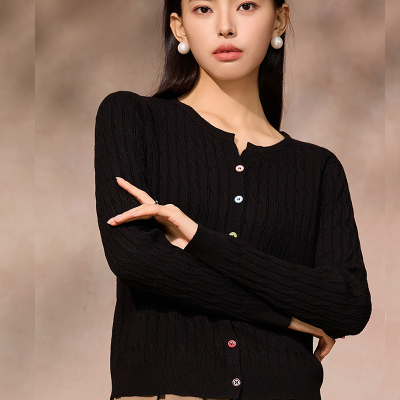 高级感麻花针织开衫上衣女秋季