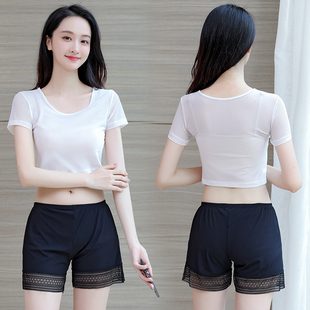 女短袖 半截打底衫 薄款 纱衣短款 2026夏装 网纱t恤低领内搭小衫 新款