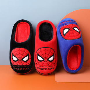 秋冬宝宝小孩室内防滑包跟家居鞋 男童拖鞋 迪士尼蜘蛛侠儿童棉拖鞋