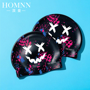 泳帽防水不勒头加大款长发专用舒适硅胶护耳儿童黑色恶魔泳帽泳镜