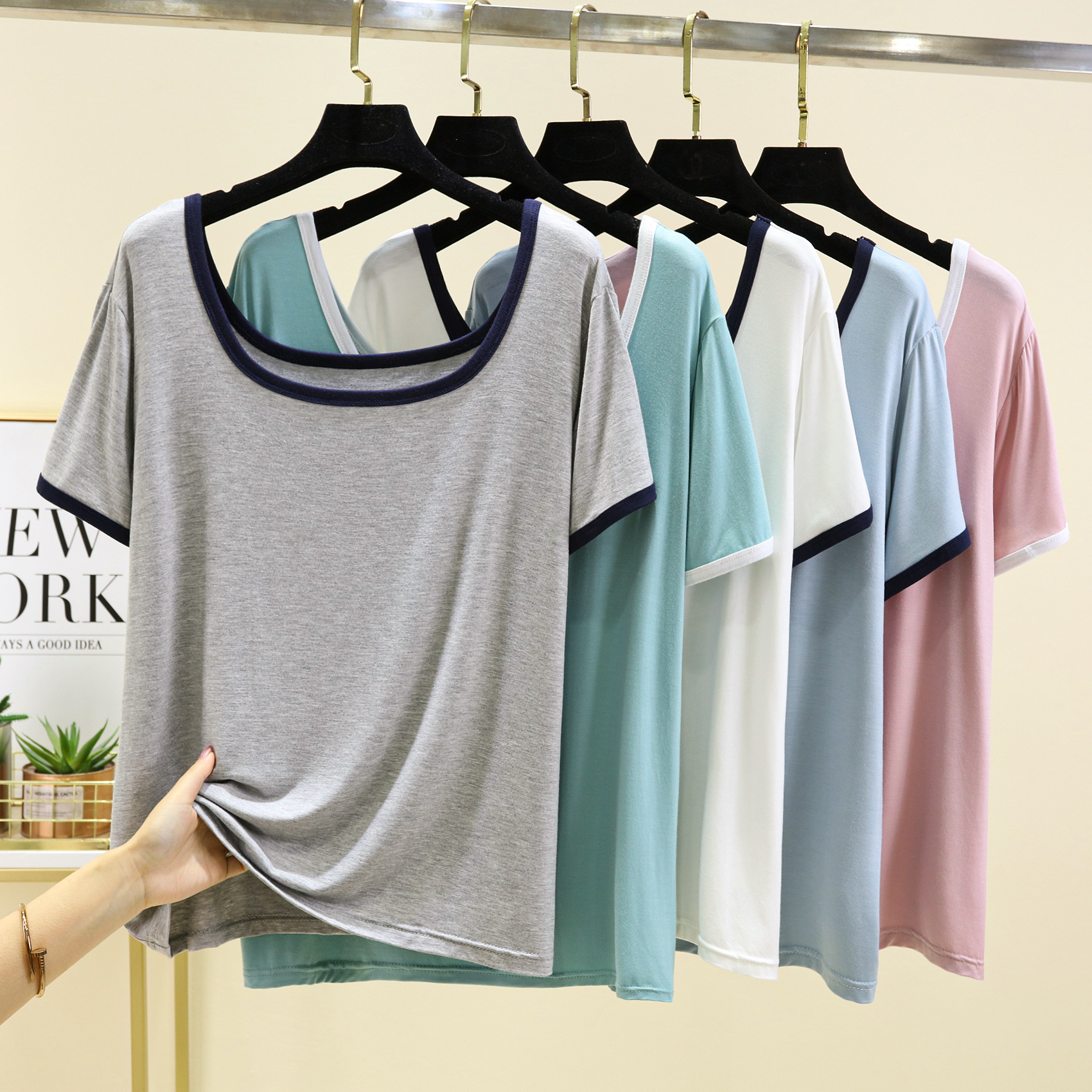 莫代尔方领打底衫夏薄款