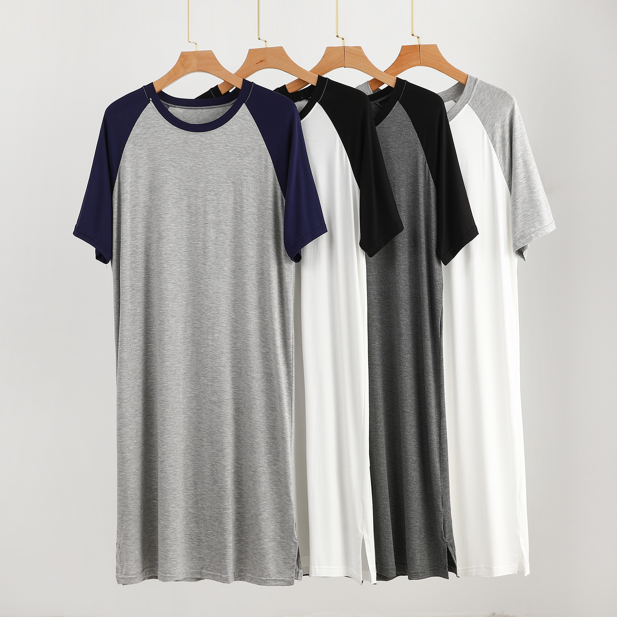 莫代尔男士睡袍长款短袖睡衣