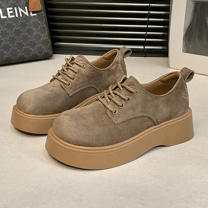 时尚复古圆头增高厚底勃肯鞋女2025年新款春季网红潮搭系带单鞋女