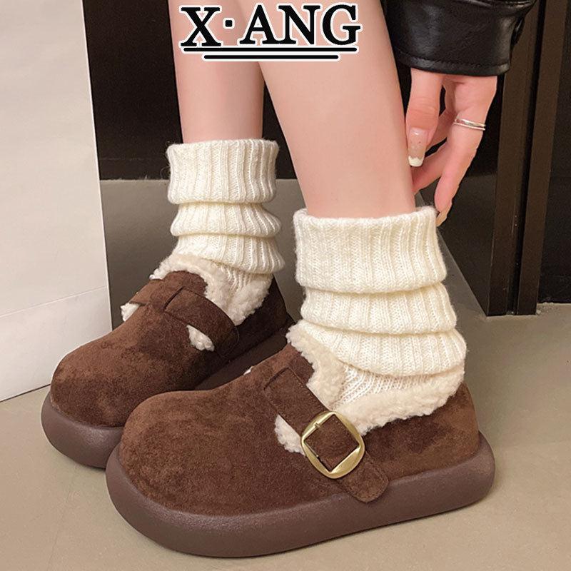 牛皮版全包勃肯鞋女加绒加厚保暖东北棉鞋大土豆雪地靴羊羔毛毛鞋