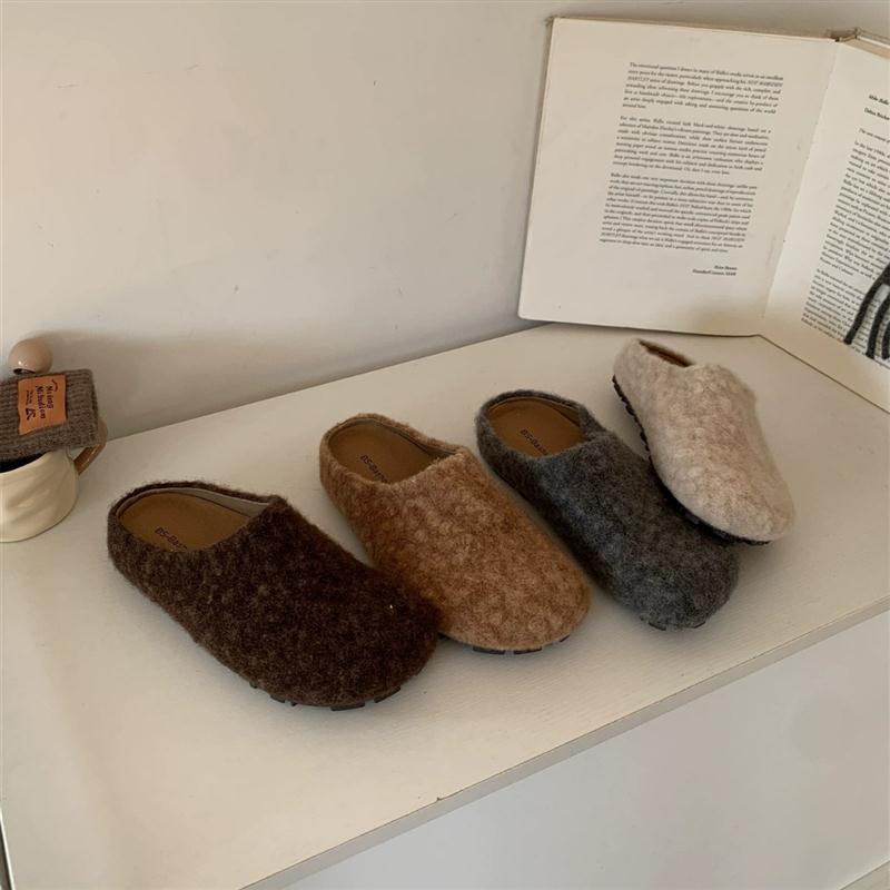 厚底半拖鞋女春秋季增高小个子外穿懒人搭配裤子的包头绒面博肯鞋