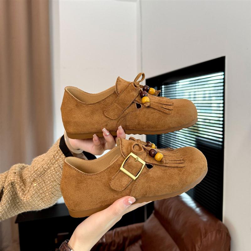 牛皮软底全包博肯鞋子女鞋袋鼠鞋2025秋季新款一脚蹬单鞋豆豆鞋