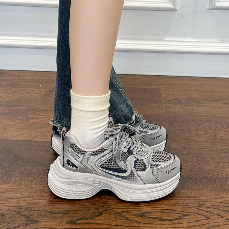 舒适厚底老爹鞋女2025新款秋季网面透气单鞋百搭增高休闲运动女鞋