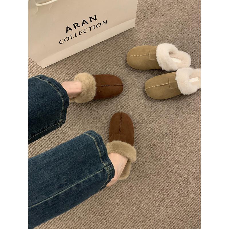 复古厚底包头毛毛半拖鞋女2025年新款时尚百搭外穿懒人一脚蹬棉鞋