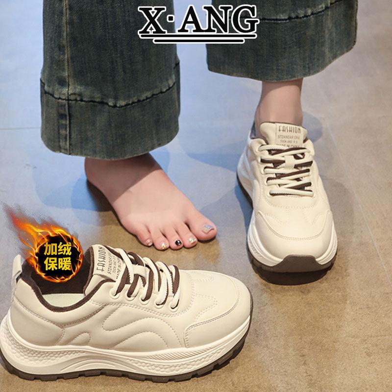 爆款真皮阿甘鞋厚底休闲运动鞋女款2025新款秋冬季加绒保暖二棉鞋