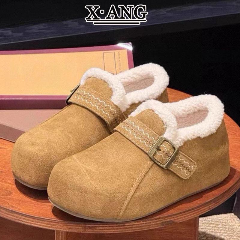 牛皮全包内增高勃肯鞋2025新款秋冬季加绒保暖棉鞋厚底羊羔毛毛鞋