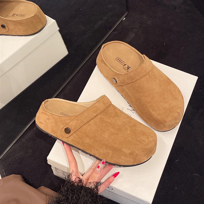 丑萌复古包头外穿勃肯鞋女2025秋冬季新款懒人一脚蹬外穿休闲拖鞋