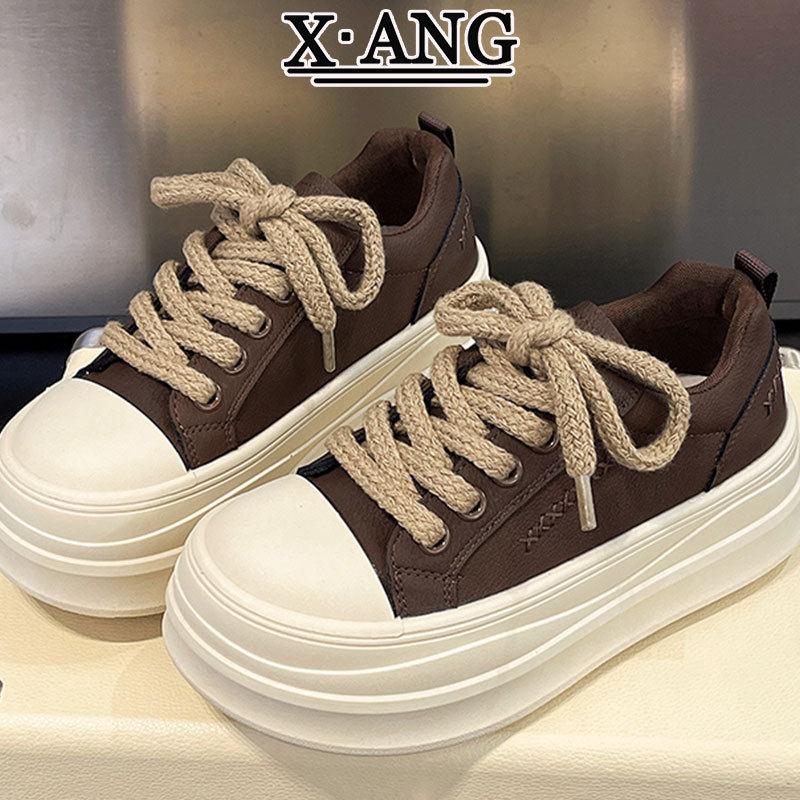 小个子松糕厚底增高女鞋真皮板鞋小白鞋2025新款秋冬季休闲运动鞋